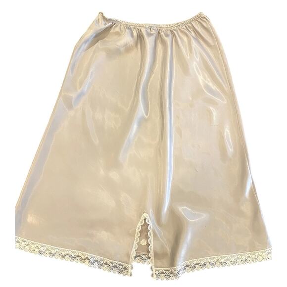 Vintage Christian Dior Nude Half Slip Lingerie Lace Trim Slit Silky Soft Size XS - Picture 2 of 5